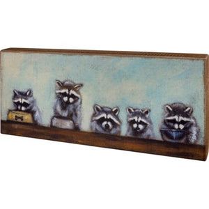 Box Sign Raccoon Family