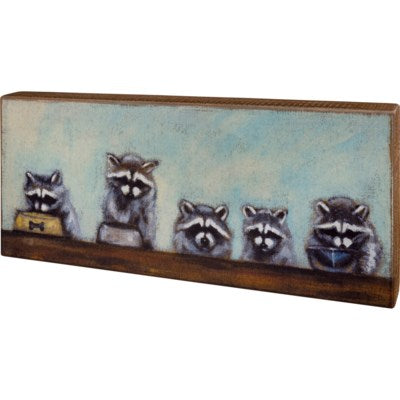 Box Sign Raccoon Family