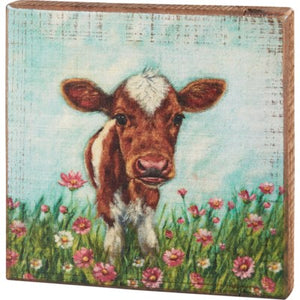 Block Sign Calf In Flowers