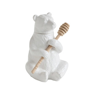 Ceramic Bear Honey Jar w/Bamboo Honey Dipper