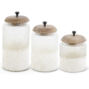 Embossed Glass Containers With Wooden Lid