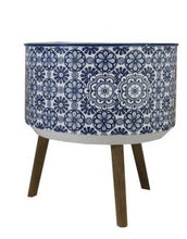 Load image into Gallery viewer, Blue/White Metal Planter w/Legs
