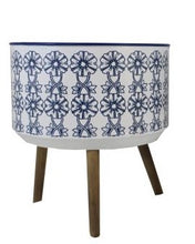 Load image into Gallery viewer, Blue/White Metal Planter w/Legs

