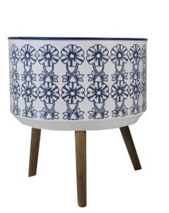 Blue/White Metal Planter w/Legs