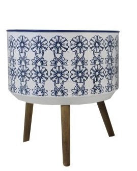 Blue/White Metal Planter w/Legs