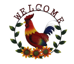 Metal Welcome Sign Rooster