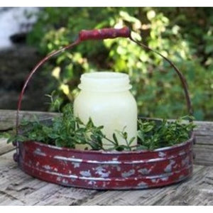 Red Distressed Metal Tray w/Handle