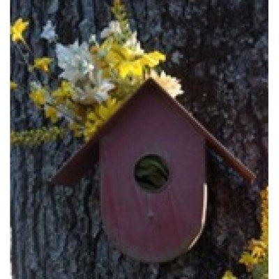 Red Metal Birdhouse Planter