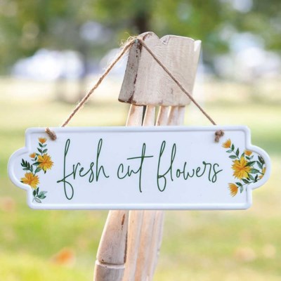 Fresh Cut Flowers Metal Sign w/ Jute Rope