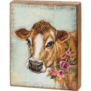 Box Sign - Floral cow