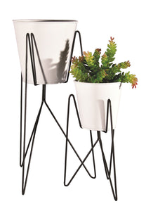 Metal Plant Stand w/White Pot