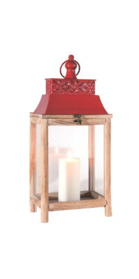 Wood Lantern w/Red Roof