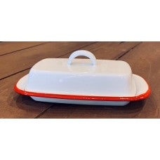 Red Rim Enamel Butter Dish