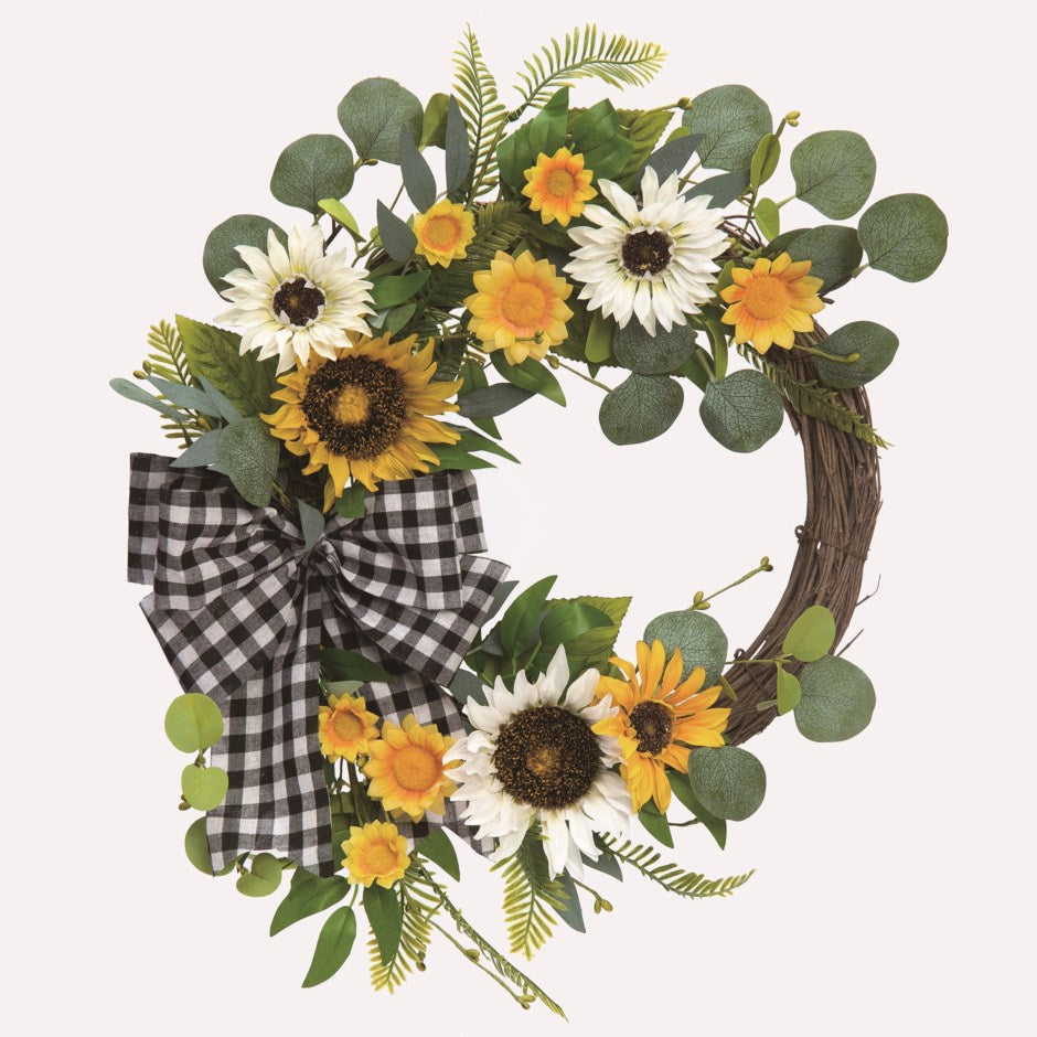 Sunflower and Gingham Wreath