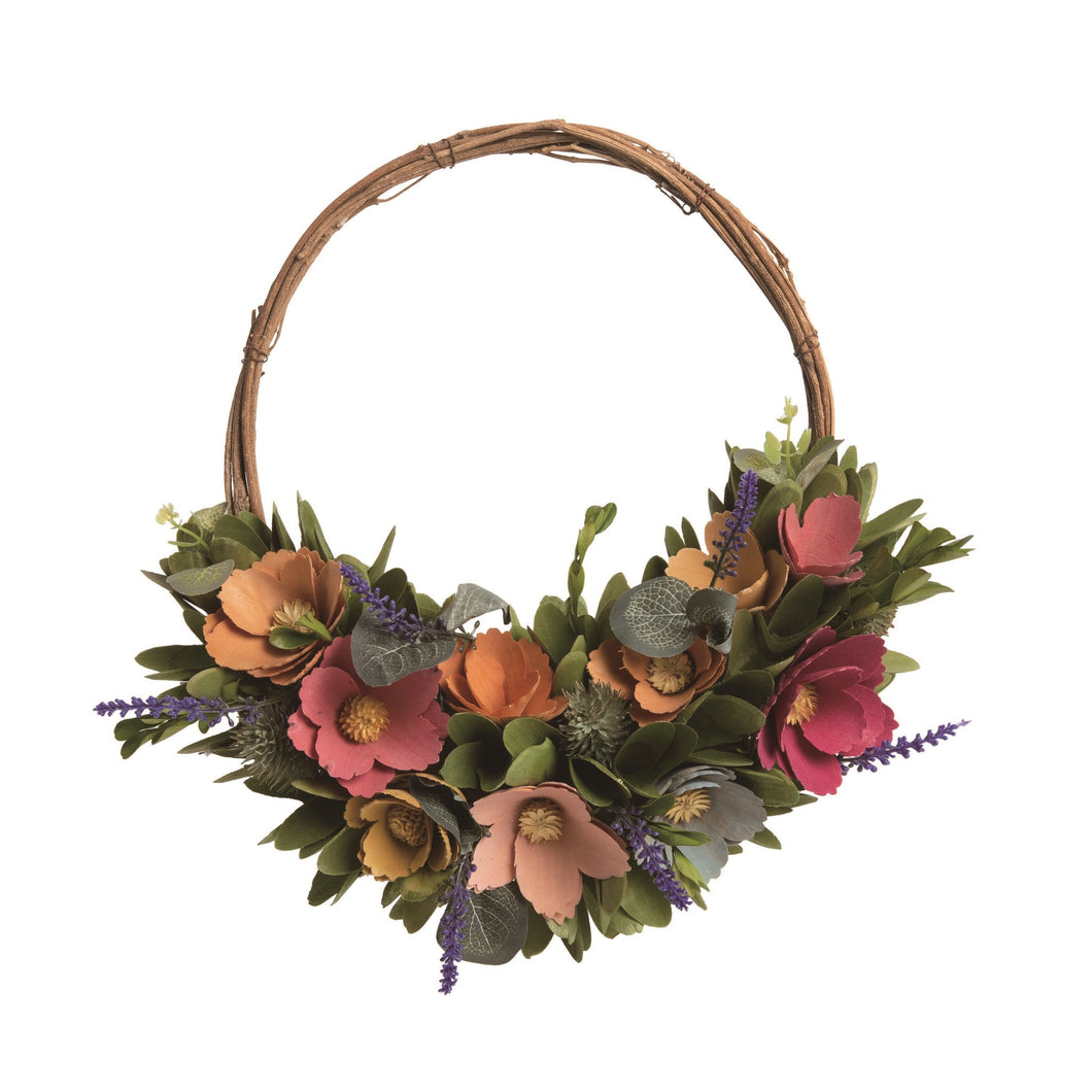 Wood Floral Hoop Wreath
