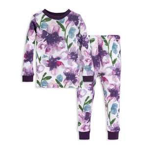 Watercolor Daylily Tee & Pant Set Aubergine