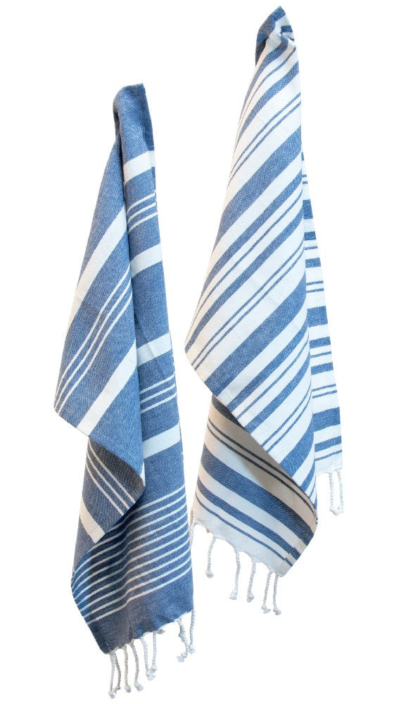 Tea Towel Blue Stripe S/2