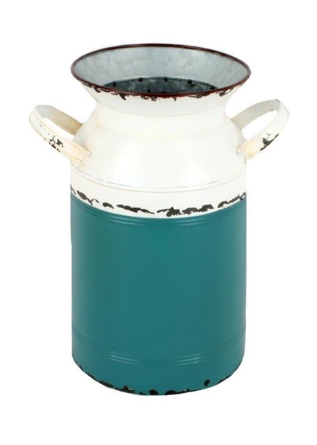 Blue/White Metal Milk Can