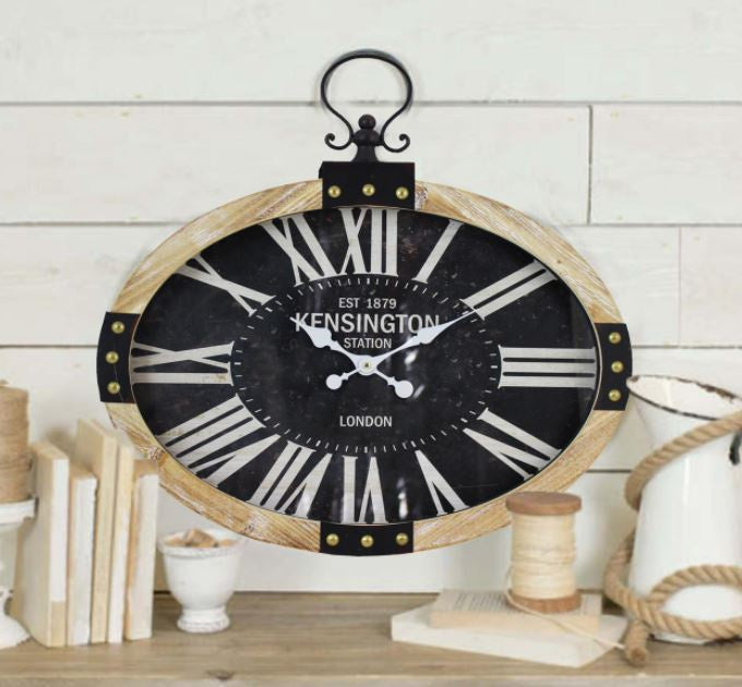 Iron/Wood Oval Clock Black Face