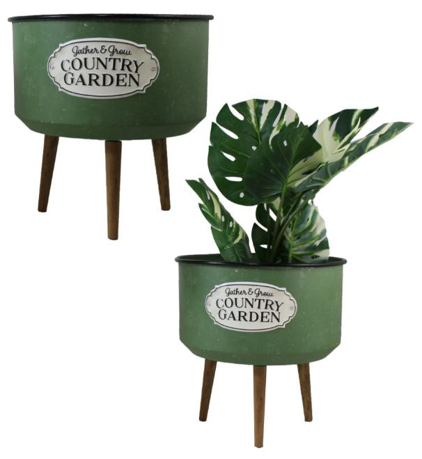Green/White Standing Planter Pot
