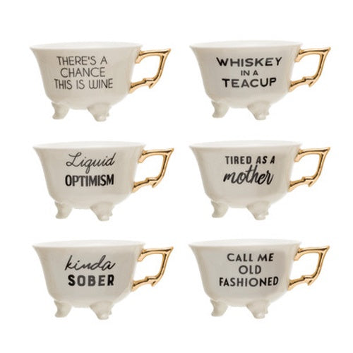 Stoneware Footed Teacup w/Saying