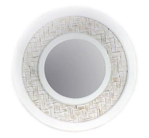 Round White Wood Weave Mirror